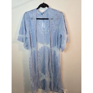 Sheer Blue‎ Lace Kimono Cardigan S Fairycore Ethereal Boho Cover Up Whimsical